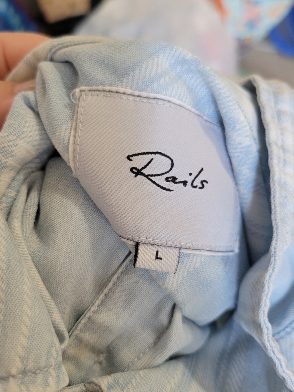 Rails Light Blue Liam Plaid Chambray Long Sleeve Button down top - Picture 10 of 10